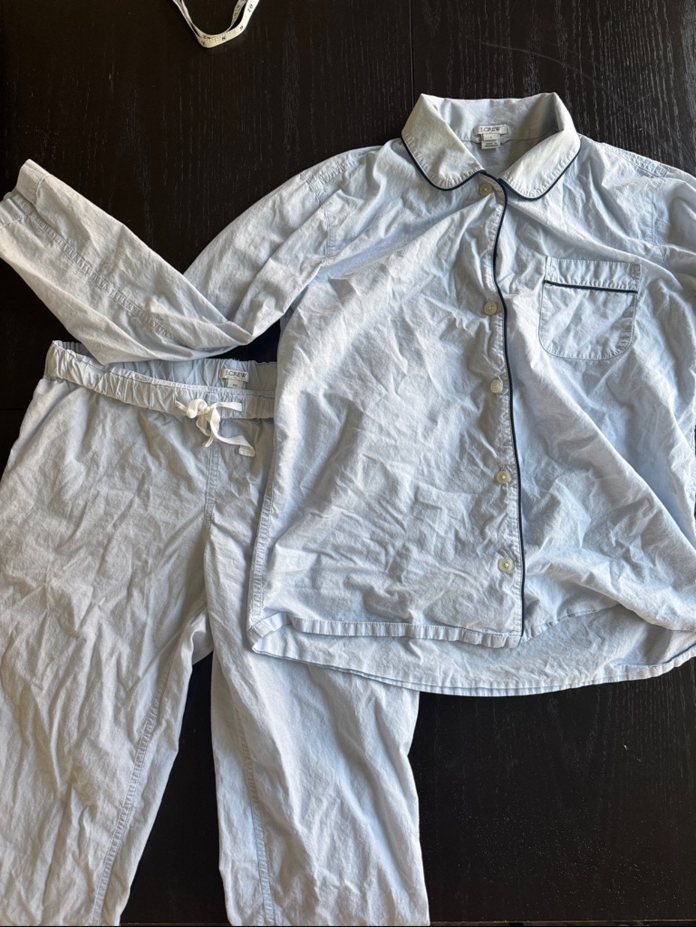 J. Crew Light Blue Button-Up Pajama Top with Navy Piping